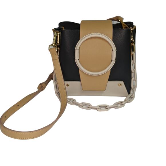 Yuzefi Delila Mini Bag Black Tan Colorblock Leather Crossbody& Chain Strap Spain - Picture 16 of 16